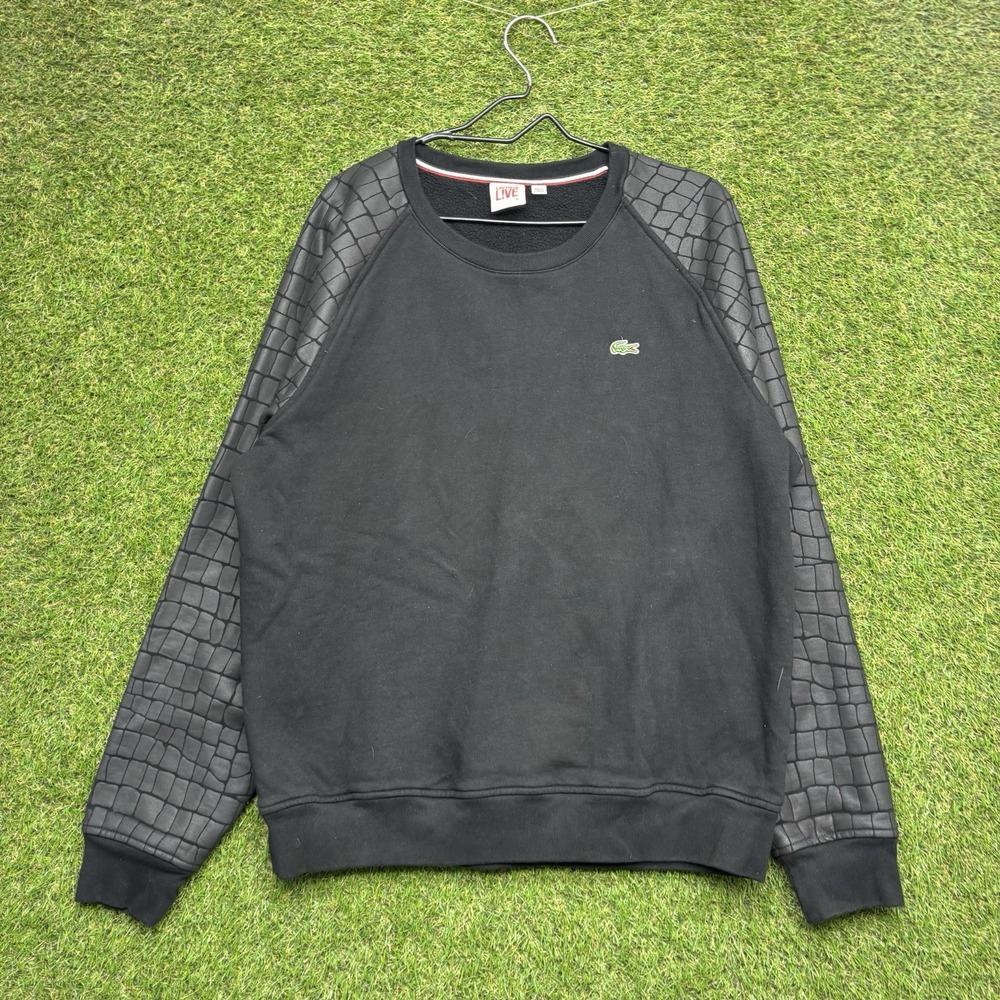 Lacoste Live Sweatshirt Mens Large 8 Croc Texture Sleeve Pullover Black Crewneck